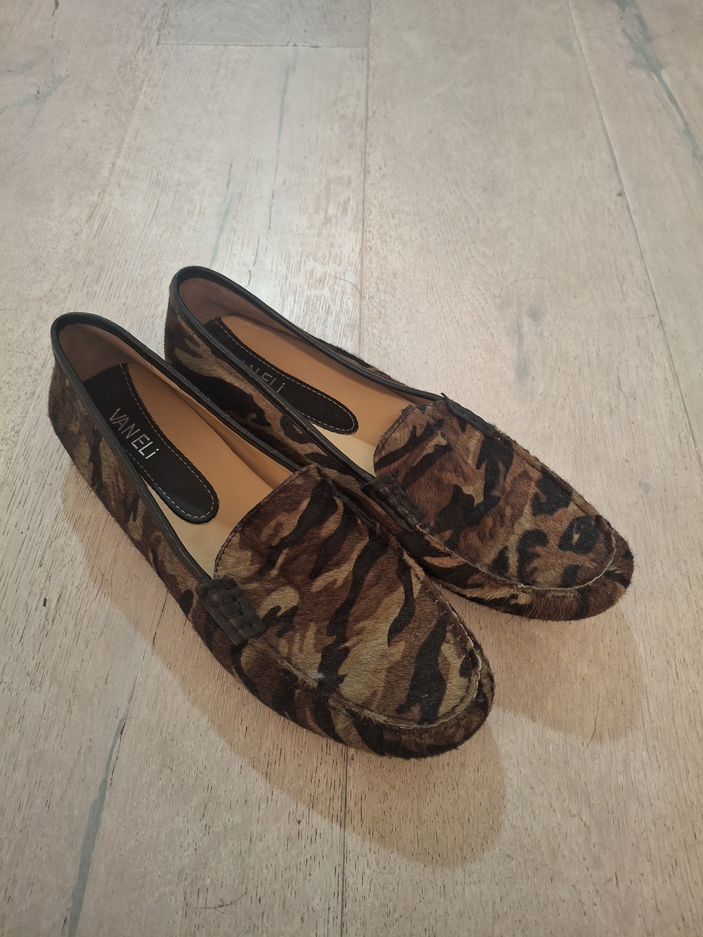 Vaneli Albion Calf Hair Camo Print Loafers in Brown And Green